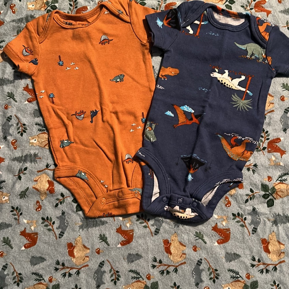 Dinosaur Print Kids One Piece Set - Orange and Blue